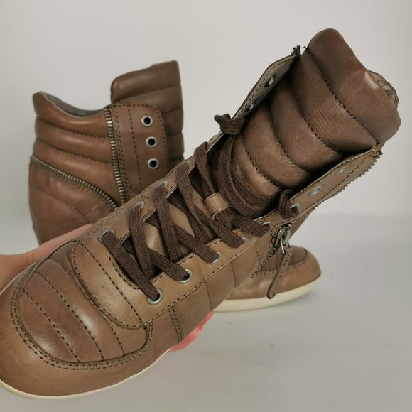 Ash Taupe Leather Brooklyn Wedge Sneakers Sz EU 40 Ash Taupe Leather Brooklyn Wedge Sneakers Sz EU 40